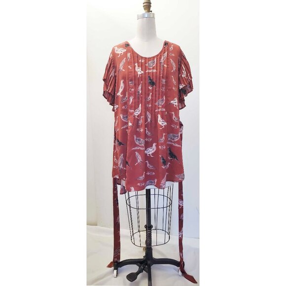 Melissa McCarthy Seven 7 Womens Bird print Pleated Ruffle Sleeve Top Blouse 2X - Picture 10 of 11